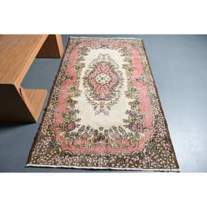 พรมขนแกะสไตล์ตุรกีวินเทจ4x6 'สีเบจสีน้ำตาลสไตล์คลาสสิกสี่เหลี่ยมผืนผ้าขนาดใหญ่พรมกำมะหยี่ปะต่อน้ำยางสำหรับห้องโถงห้อง - Product Image 1