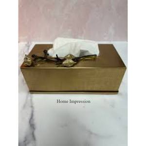 Admirable Look Gold Plated Aluminum Casted <b>Black</b> Color Stem & Golden Flowers Designer Unique Stylish Tissue Paper <b>Holder</b> & Box - Product Image 1