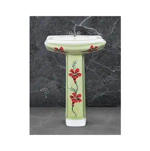 Convenient Market Price of Designer Ceramic Pedestal One Piece Wash Basins Sanitary Ware Available for Global Buyers