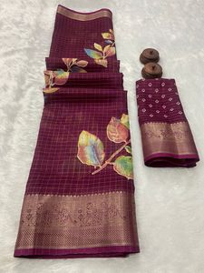 Glow & Shine haute qualité doux Tussar soie Dola tissu multicolore numérique imprimé Latkan travail confortable indien pakistanais Saree - Product Image 2