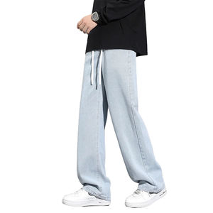 Pantalones vaqueros de mezclilla largos para hombre, personalizados, de algodón, de verano, con cordón, a la moda, holgados, de pierna recta, casuales - Product Image 1