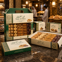 Boîte en papier personnalisée AT PACK pour les douceurs arabes, facile à transporter, emballage cadeau pour baklava, dattes, desserts, avec poignée
