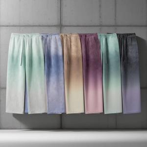 Jogging unisexe personnalisé en polyester et coton lavé, ample, ample, à jambes larges, évasé, avec cordon de serrage, pantalon de survêtement à taille élastique, jambe droite, pour homme - Product Image 1