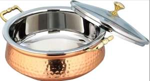 เหล็กสแตนเลสทองแดงทุบสำหรับอินเดียขนาด3500มล. เสริฟ handi กำหนดโลโก้สินค้าในครัวตามต้องการ - Product Image 3