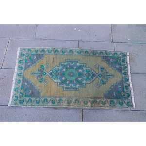 Alfombra pequeña vintage de 1.7x2.9 pies, alfombra abstracta azul turca - Product Image 4