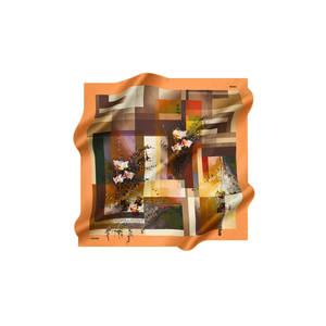 Écharpe carrée vintage en soie orange à motifs géométriques pour l'été et l'hiver - Product Image 1