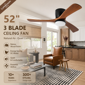 52 Inch Flush Mount <b>Ceiling</b> Fan with <b>Light</b> and <b>Remote</b> <b>Control</b>, 3 Blade Low Profile <b>Ceiling</b> Fan for Living Room Bedroom - Product Image 1