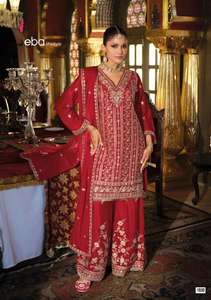 ชุดซาลวาร์จากนักออกแบบที่มีรูปลักษณ์ที่หนักหน่วงพร้อมผ้าชิรอนด้านบนด้านล่างและผ้าลายจีนสำหรับงานเย็บปักถักร้อย - Product Image 3