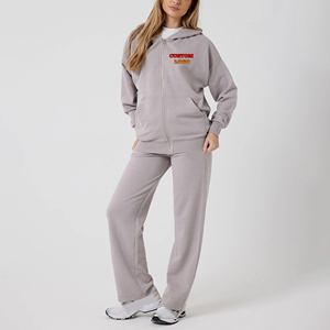 Custom Oversized Ladies Tracksuit 100% cotton full zip up hoodie & flared <b>trouser</b> custom printed Baggy Tracksuit <b>for</b> <b>Women's</b> - Product Image 1