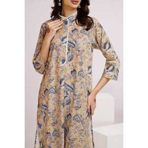 Ensemble de costume formel 2 pièces beige non cousu pour femme, motif floral uni, col mandala, sur mesure, grandes tailles XS, pour événements, avec fermeture éclair - Product Image 6