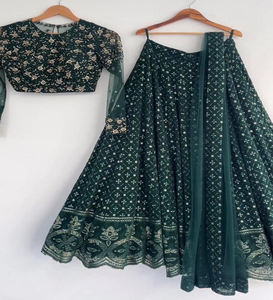 2022ออกแบบใหม่ lehenga choli ที่มีคุณภาพที่ดีที่สุดเทศกาลงานแต่งงานปาร์ตี้สวมใส่ใหม่ล่าสุดล่าสุดผ้าตาข่ายเย็บปักถักร้อยลำดับงานสมัยใหม่ - Product Image 1