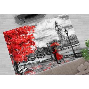 Tapis avec motif de scène londonienne et parapluie rouge, tapis imprimé de luxe, tapis fin non tissé - Product Image 1