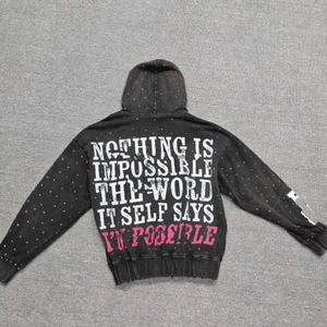 OEM ODM Vente en gros sur mesure Sweat à capuche d'hiver pour homme lourd délavé à l'acide Mode écologique Fermeture éclair Applique en strass Broderie XS - Product Image 3