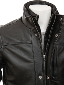 Chaqueta de Motociclista Estilo Slim Fit en Cuero Genuino Negro con Botones, Chaquetas de Cuero, Ropa Exterior Informal - Product Image 3