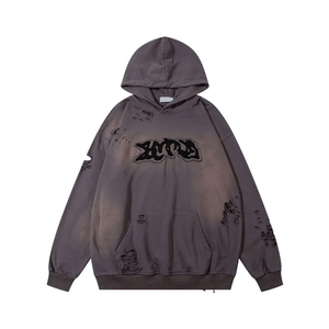 Sudadera con capucha con bordado desgastado para hombre de peso pesado estilo Street Wear con logotipo personalizado 100% forro polar de algodón para diseño - Product Image 1