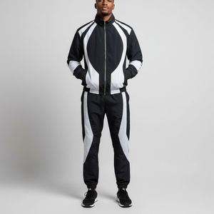 Ensemble de survêtement streetwear pour homme de haute qualité OEM, logo personnalisé, patchwork, 100% coton, coupe-vent, antibactérien, jogging - Product Image 4