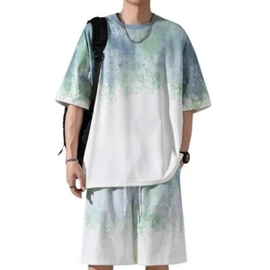 Nouvel ensemble décontracté deux pièces pour homme, grande taille, en coton de haute qualité, respirant, personnalisable, t-shirt et short d'été 2026 - Product Image 3
