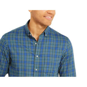 Camicia Casual da Uomo a Quadri Elasticizzata con Bottoni Blu Navy 100% Cotone Popeline Taglia Piccola Antipiega Stile Western per la Stagione Autunnale - Product Image 2