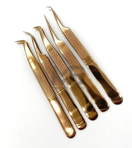 Pinzas de extensión de pestañas de acero inoxidable japonesas de plasma de oro rosa personalizables con etiqueta privada acepta diseños personalizados - Product Image 2