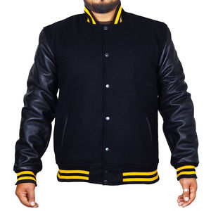 Chaquetas para Hombre, Chaqueta Deportiva Lisa para Niños con Mangas de Cuero Negro y Cuerpo de Lana, Precio Razonable, Servicio OEM - Product Image 4