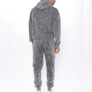 Men Vintage Washed Tracksuit Set Acid Wash Hoodie And Jogger Outfit Heavyweight Cotton Streetwear Custom Logo Bulk Factory - Product Image 2