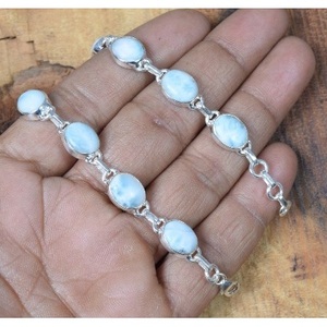 925 Sterling Silver Fine String <b>Bracelet</b> with Larimar <b>Gemstone</b> - Product Image 2