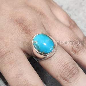 Anillo para Hombre al por Mayor, Nuevo, con Piedra Preciosa de Turquesa Natural, Piedra de Nacimiento de Diciembre, Anillo Pequeño para Hombre, Joyería de Plata de Ley 925 - Product Image 4