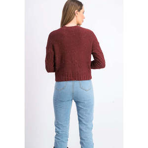 Suéter de Punto Trenzado para Mujer, Estilo Vintage, Otoño-Invierno, Transpirable, con Logotipo Frontal, Color Vino, Talla S - Product Image 3