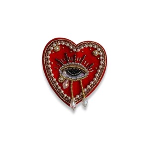 Broches de diamantes de imitación bordados a mano con corazón azul con ojo, Broches hechos a mano con cuentas de alambre de lingotes, PIN de moda - Product Image 3