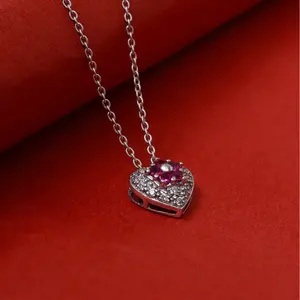 Collar con Colgante de Corazón de Flor de Rubí en Plata 925 para Mujer, Amuleto Religioso Hecho a Mano, Certificado GIA, Material de Oro Blanco y Oro Rosa - Product Image 4