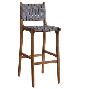 Taburetes de Bar tejidos para el hogar, Juego de 2 taburetes de altura de barra, de 28 pulgadas sillas de bar, taburetes de cocina modernos de cuero PU con base de madera negra - Product Image 1