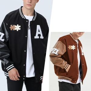 Veste universitaire à manches en cuir pour hommes avec patchs personnalisés Manteau d'hiver à col rond en laine 100% - Product Image 3