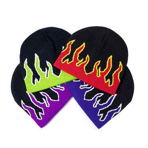 Gorro de calidad superior con logotipo personalizado impreso, media cara, dos tonos de llamas, gorros informales de punto cálido para invierno, ropa de entrenamiento, estampado de otoño - Product Image 1