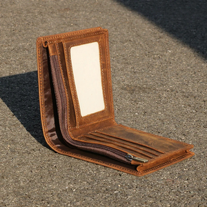 กระเป๋าสตางค์ผู้ชายหนังแบบย้อนยุคกระเป๋าสตางค์แบบมีซิปกระดุมหนังกระเป๋าสตางค์แบบสั้นมีที่ใส่บัตรกระเป๋าใส่เหรียญ - Product Image 6