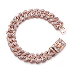 Bracelet tennis cubain hip-hop en argent sterling plaqué or rose 13 mm avec moissanite taille princesse, cadeau unisexe - Product Image 1