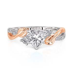 แหวนแฟชั่นรูปหัวใจใบไม้สองสีประดับพลอยประจำเดือนเกิด Jeulia Amore - Product Image 1