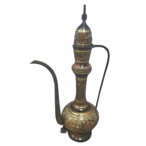 Surahi vintage de haute qualité en laiton pur avec gravure, finition polie et peinture noire, article de cuisine antique arabe - Product Image 3