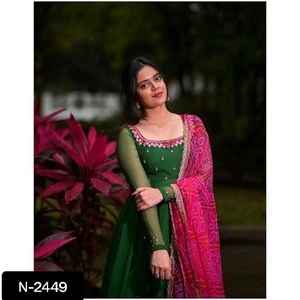 Las últimas mujeres usan vestidos Anarkali elegantes listos para usar con bordado y borde de trabajo Moti con estampado Digital Bandhani Dupatta - Product Image 3