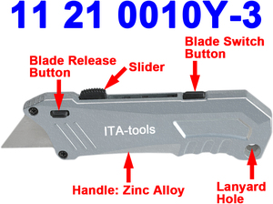 Couteau utilitaire pliant avec interrupteur à poignée en alliage de zinc lame double droite et lame à crochet fournisseur OEM ODM Taiwan - Product Image 2