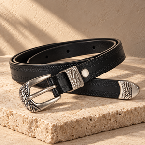 <span class=keywords><strong>Cintura</strong></span> Sottile in Vera Pelle per <span class=keywords><strong>Donna</strong></span> con Fibbia Argentata Intagliata Personalizzata per Jeans e Abiti OEM - Product Image 1