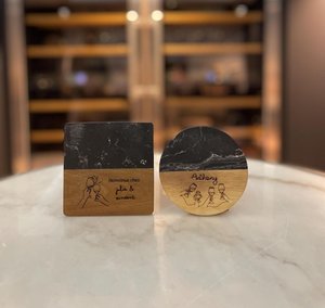 Engraved Wooden <b>Coaster</b> <b>Set</b> <b>with</b> <b>Holder</b>, Bamboo or Mango Wood and Stone Drink Mats for Branding, Corporate Gifting and Office - Product Image 1
