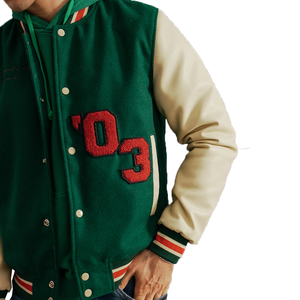 Vestes universitaires brodées en chenille de laine avec logo personnalisé Vestes d'hiver pour hommes et femmes en cuir blanc à manches vintage pour baseball et lettres - Product Image 5