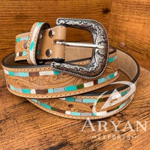 Nouvel arrivage de ceintures florales occidentales en cuir véritable usinées à la main et peintes à la main Ceintures unisexes en cuir véritable usiné à la main - Product Image 1