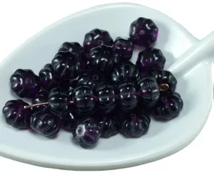 Cuentas de cristal checo prensadas estriadas de 11mm X 8mm patrón de calabaza de melón negro y azul para fabricación de joyas y Murano - Product Image 2