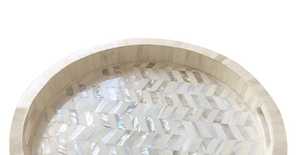 Bandeja de servicio con incrustaciones de hueso de fregona floral de madera natural hecha a mano de alta calidad personalizada para restaurantes caseros, hoteles de la India. - Product Image 3