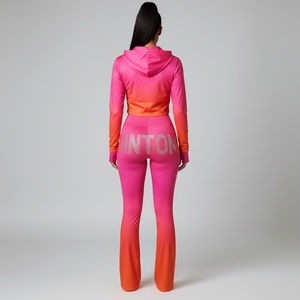 Ensemble de yoga et de fitness pour femmes, broderie personnalisée, sweat-shirt à capuche zippé uni, leggings, séchage rapide, vente en gros, manches longues - Product Image 3