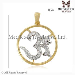 Pendentif Om en or massif 14k, diamant pavé, bijoux unisexe, cadeau pour maman, nouveau Design, bijoux faits à la main - Product Image 2