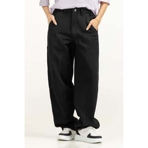 Pantalon cargo en toile taille haute pour femme, respirant, avec taille élastique, motif formel, technique froissée WM-NDJ-SS25-003 - Product Image 1