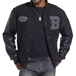 Venta al por mayor de alta calidad de encargo de los hombres Varsity chaqueta de cuero de la PU con cuello alto y estilo de la calle bordado para el invierno - Product Image 1