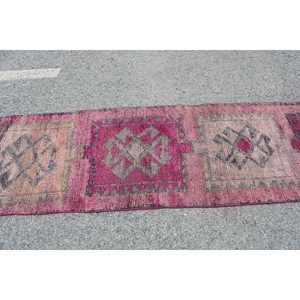 Vintage Turkish Herki Rug 2.9x10.6 ft, <b>Red</b> <b>Runner</b> Solid Wool Rug - Product Image 3
